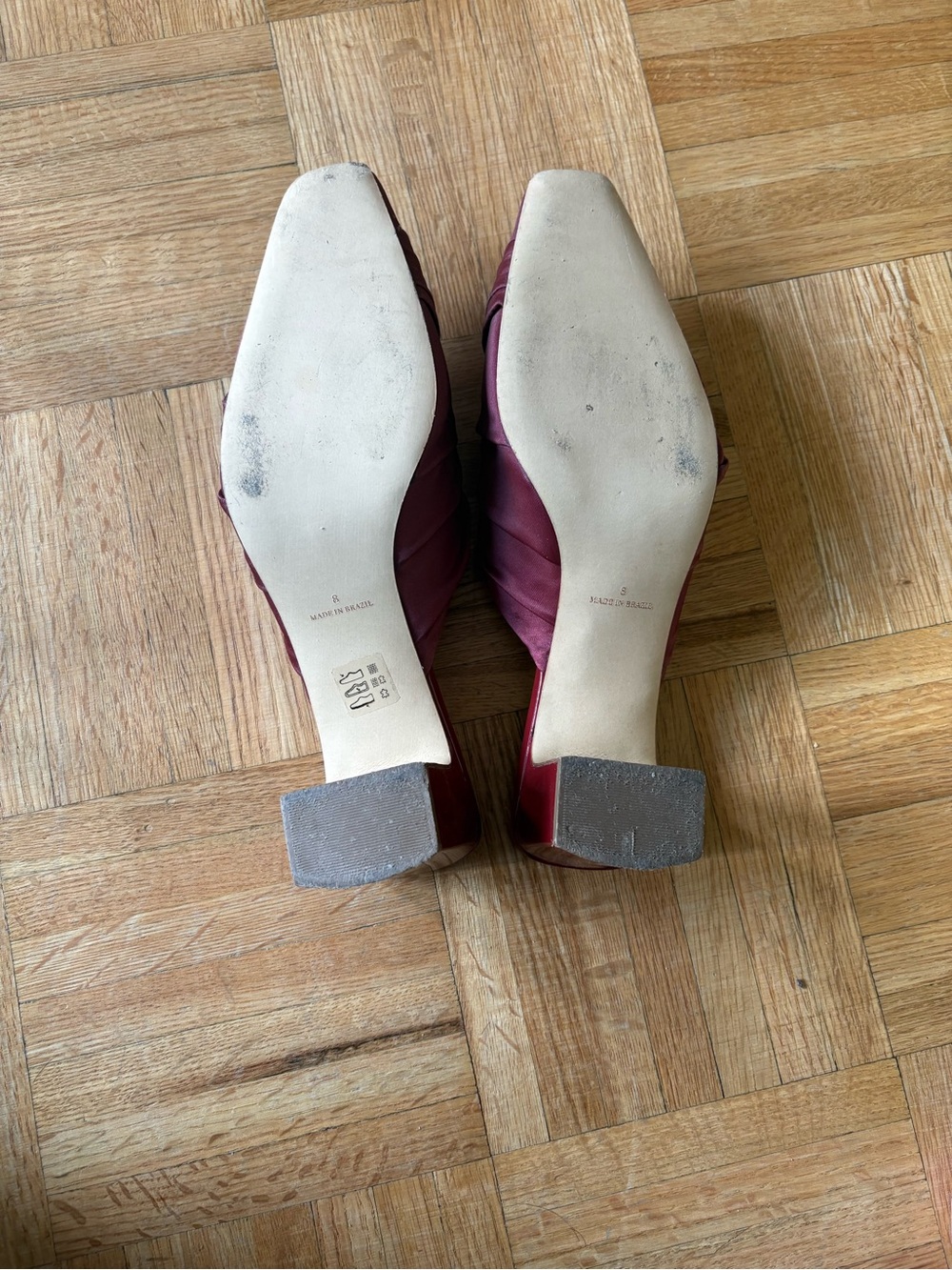 Anthropologie Satin Burgundy Square-Toe Mules - Picture 8 of 12